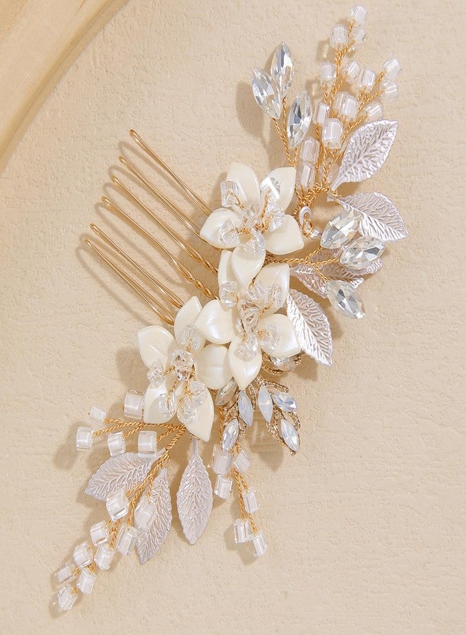SELFCLOUD Crystal Bridal Hair Comb Wedding Hair Accessories Handmade Flower Bridal Hair Clip Hair Pieces for Brides and Bridesmaid Gold - Image 5